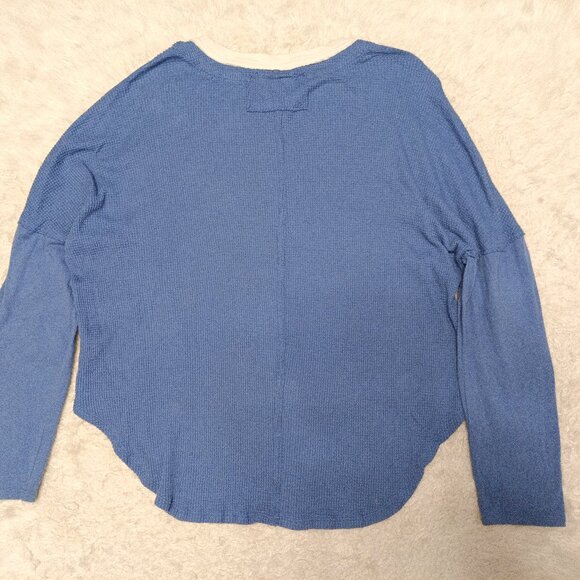 Free People We The Free Women's Blue Waffle Knit Jayson Ringer Short Front Tee - Picture 3 of 7